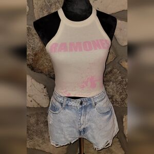 Ramones Y2K Pop Punk Halter Crop Top Pink Graphic Tank Tumblr Aesthetic